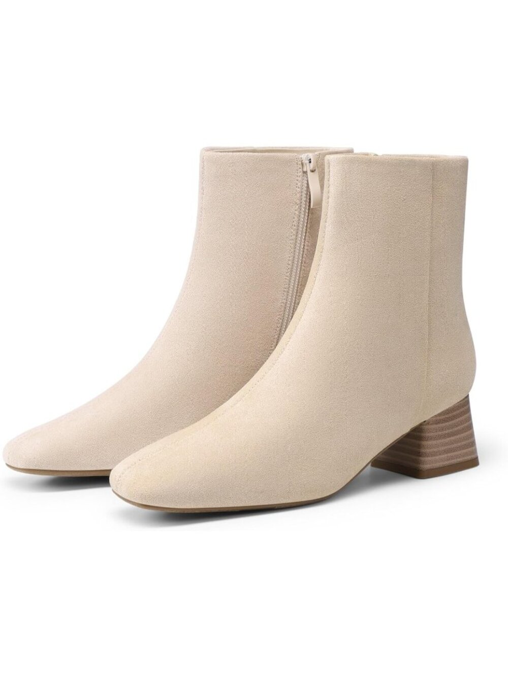 DREAM PAIRS Women's Beige Ankle Booties Square Toe Block Heel Stretch Boots